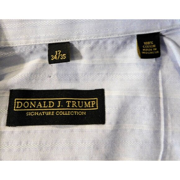Donald Trump Shirt Mens 17 34-35 Blue Stripe Long Sleeve Pocket Button Up Cotton - Picture 5 of 5